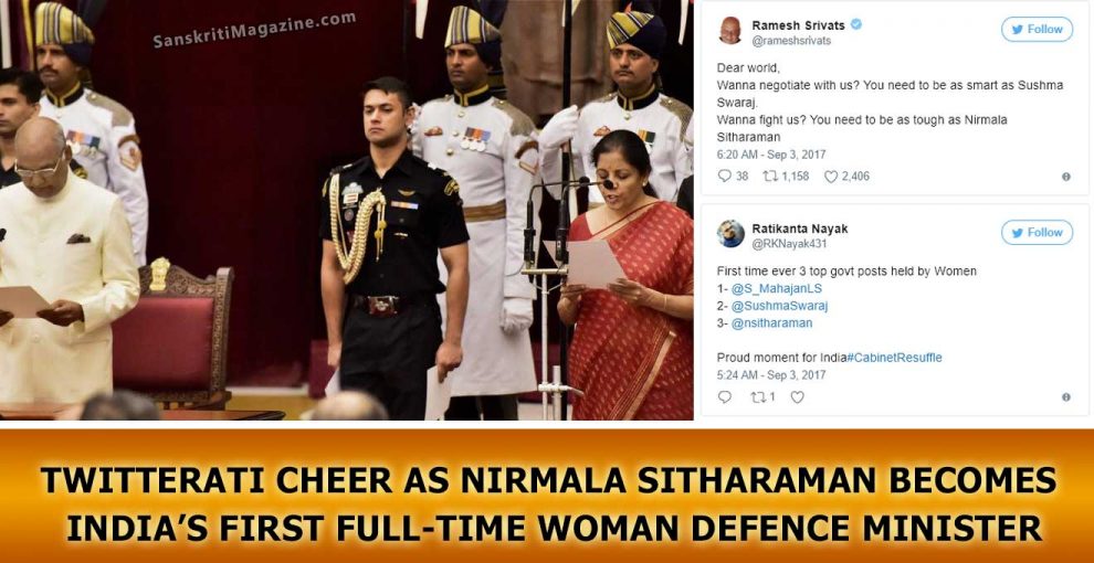 Twitterati Cheer As Nirmala Sitharaman Becomes India S First Full Time Woman Defence Minister Sanskriti Hinduism And Indian Culture Website The minister of defence (rakshā mantri) is the head of the ministry of defence of the government of india. sanskriti magazine