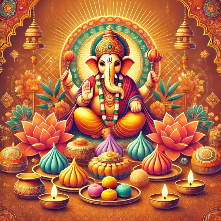 A vibrant blog header image for a post titled 'Ganesh Chaturthi Rituals and Traditions Explained